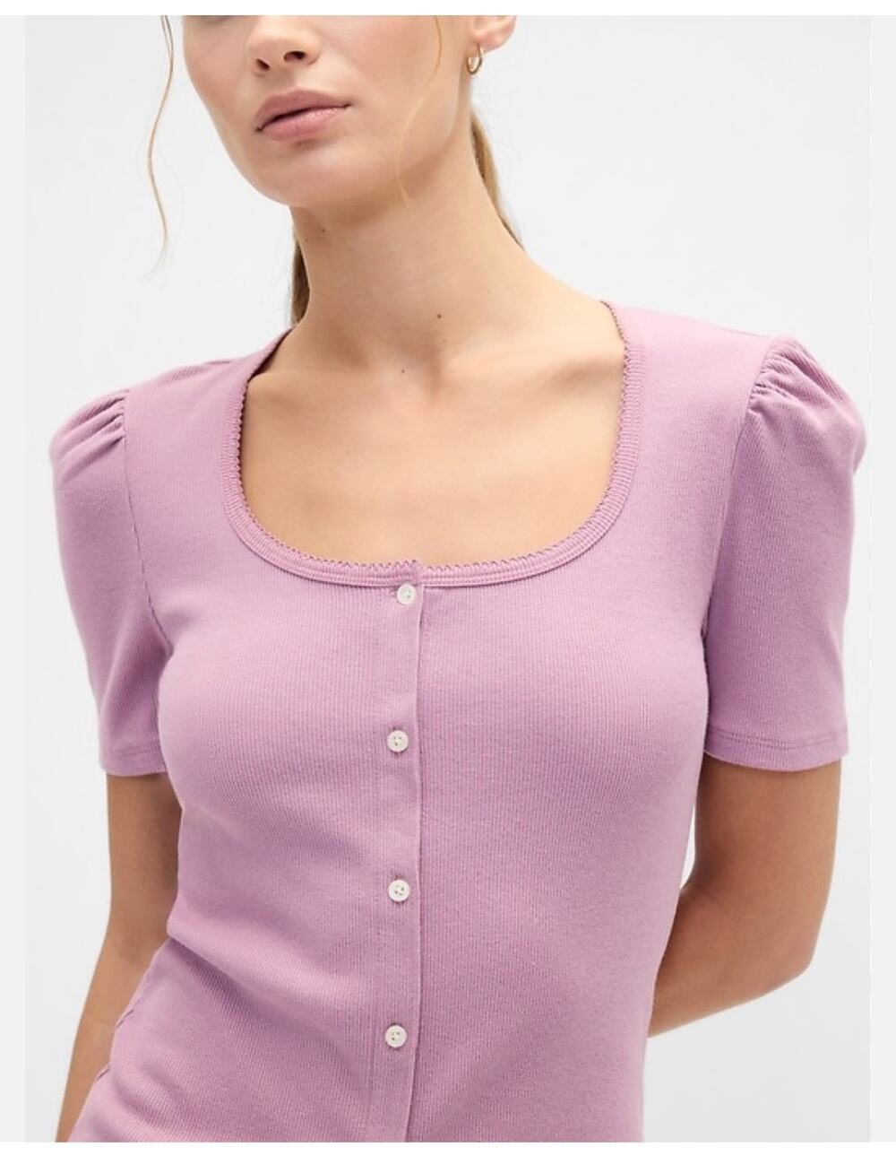 NWT Gap Scoopneck Ribbed Puff Sleeve Top Size Small